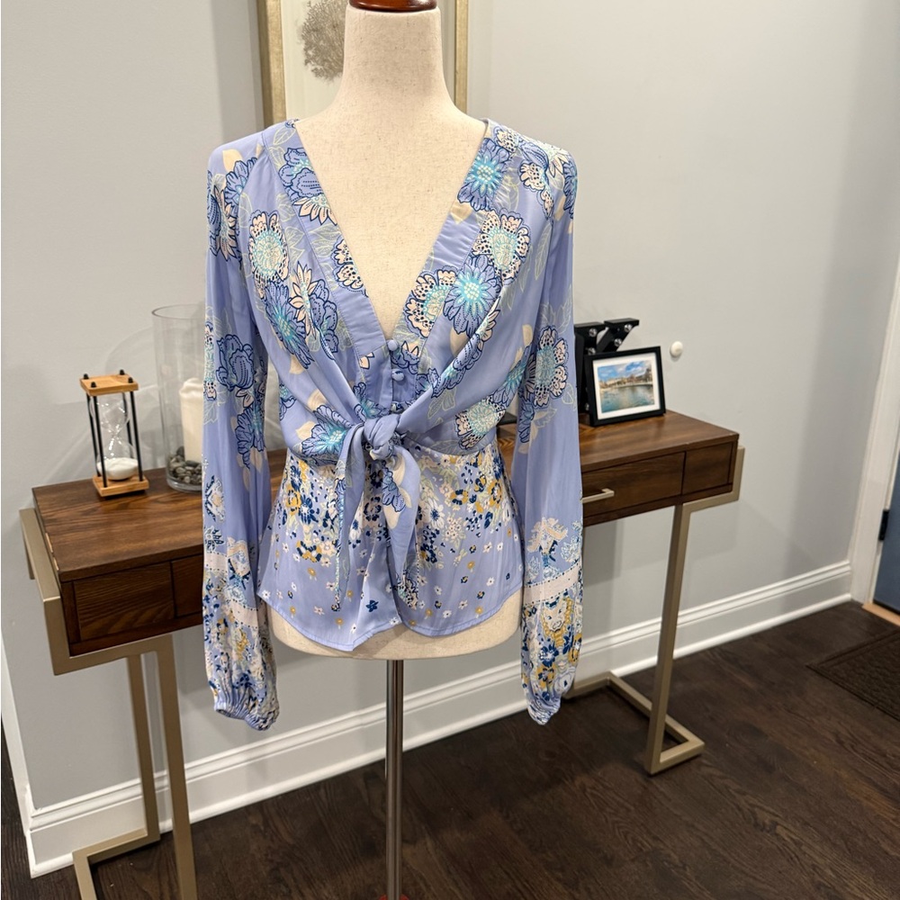 Free People Floral Blue Women's Top